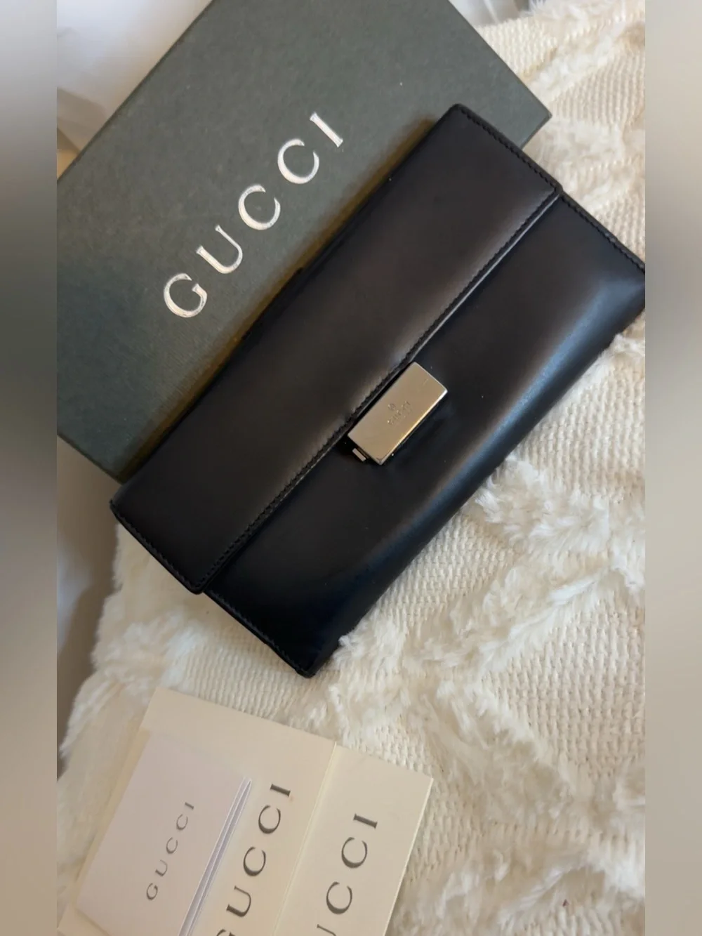 Gucci Black Leather Flap Wallet with Silver Hardware - Picture 1 of 9